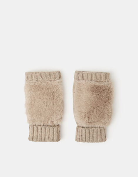 Faux Fur Fingerless Gloves, Mink (MINK), large
