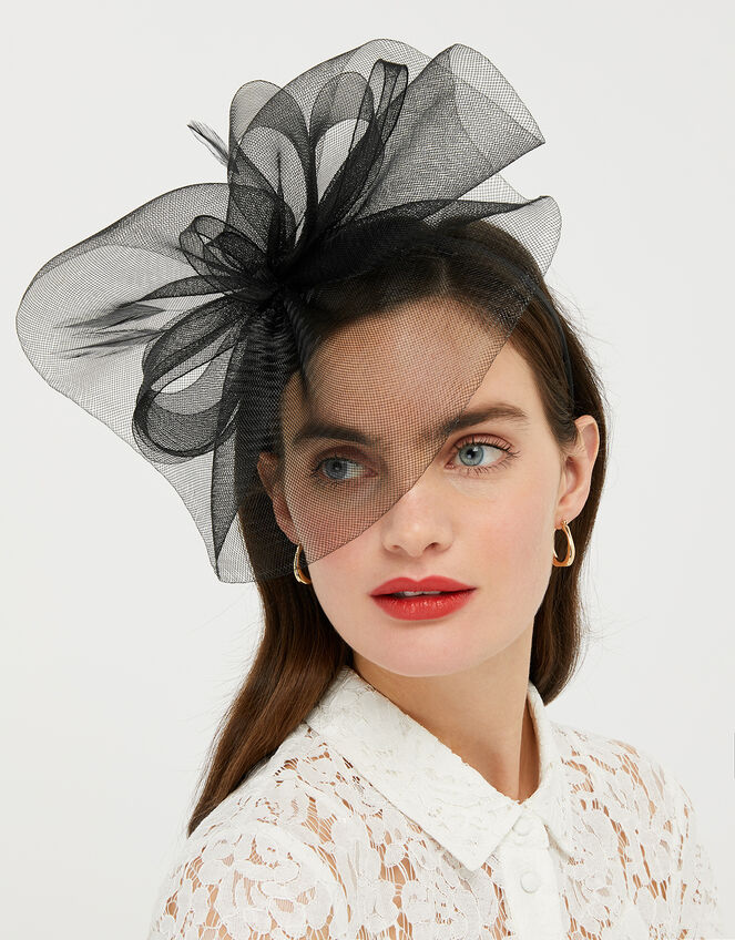 Mia Oversized Bow Fascinator, Black (BLACK), large