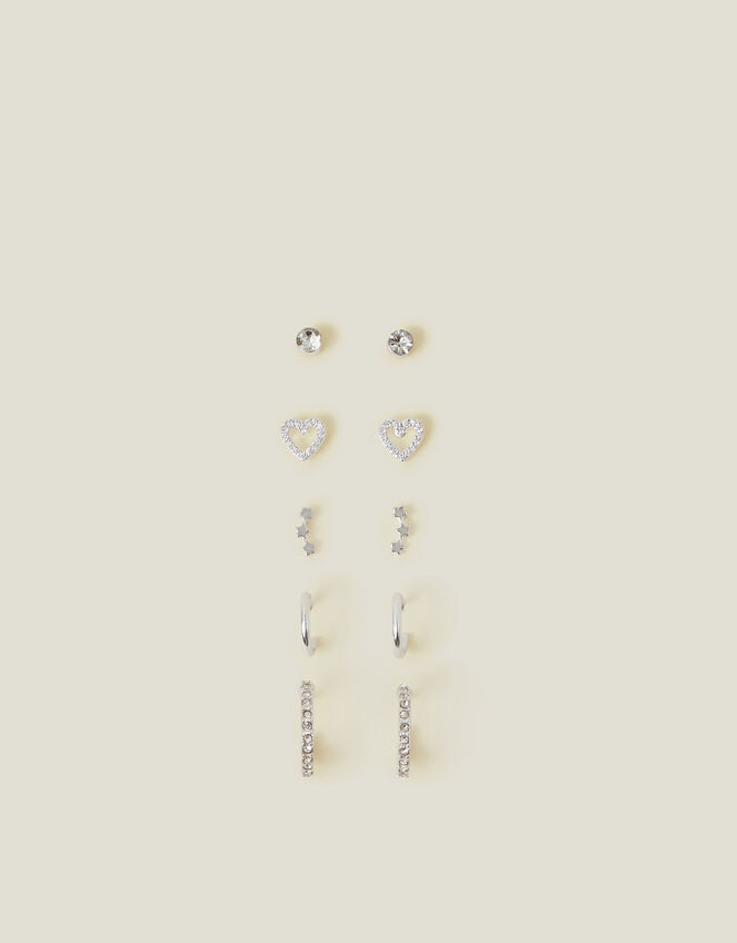 10-Pack Diamante Star Stud and Hoop Earrings, , large