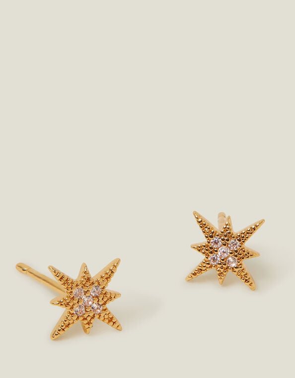 14ct Gold-Plated Sparkle Star Studs, , large
