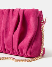 Ruched Faux Suede Clutch Bag, Pink (FUCHSIA), large