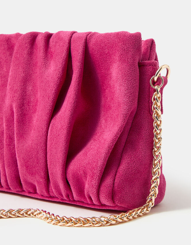 Ruched Faux Suede Clutch Bag, Pink (FUCHSIA), large