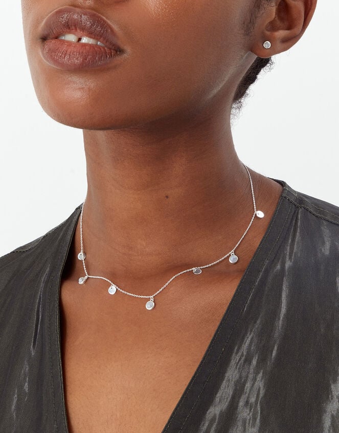 Sterling Silver Blue Agate Station Necklace, , large