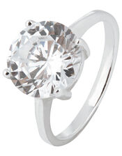 Sterling Silver Round Solitaire Ring, White (ST CRYSTAL), large