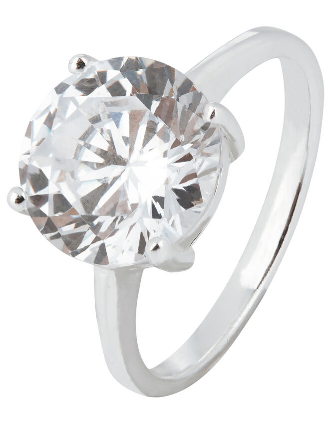 Sterling Silver Round Solitaire Ring, White (ST CRYSTAL), large