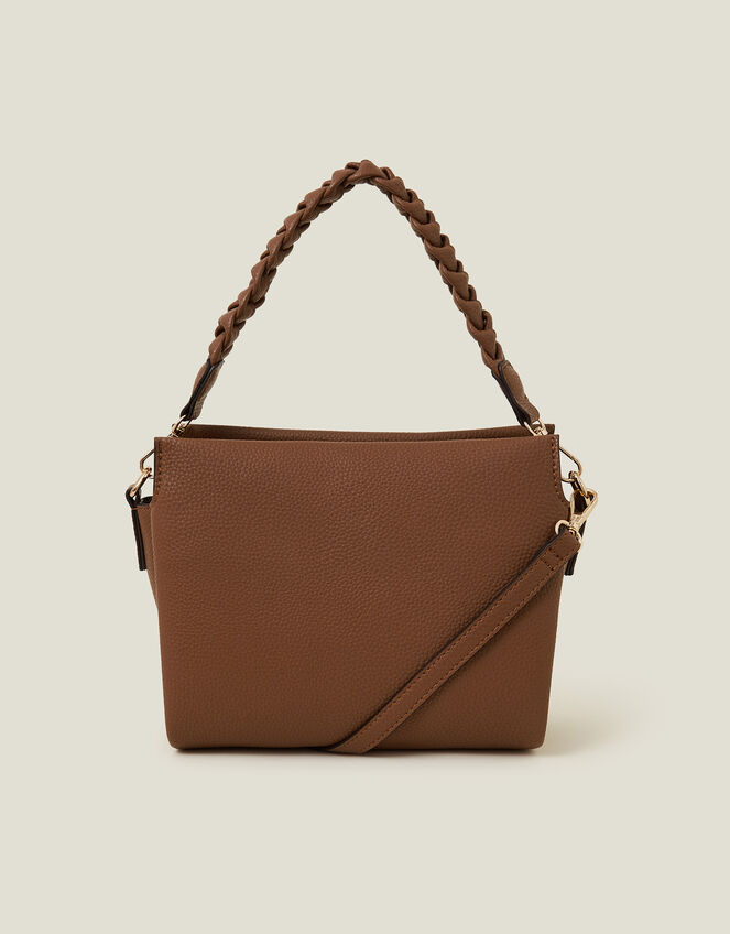 Braid Strap Faux Leather Cross-Body Bag, Tan (TAN), large