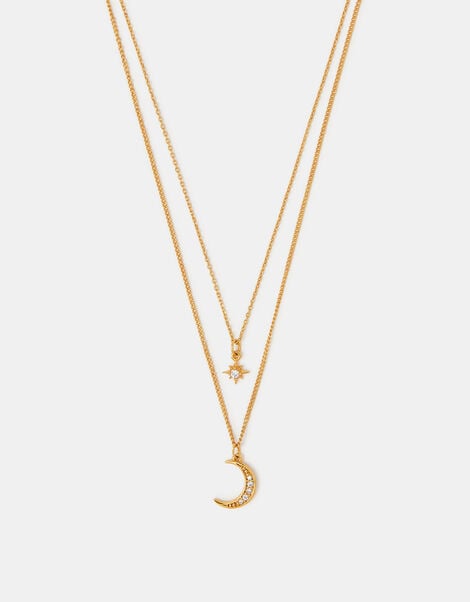 14ct Gold-Plated Celestial Pendant Layered Necklace, , large