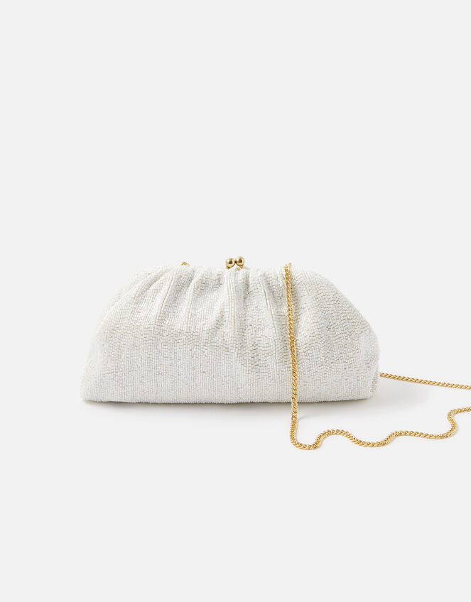 Beaded Shimmer Clutch Bag, Ivory (IVORY), large