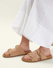 Stud Buckle Leather Sandals, Natural (NATURAL), large