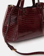 Faux Croc Skin Patent Tote Bag, Red (BURGUNDY), large