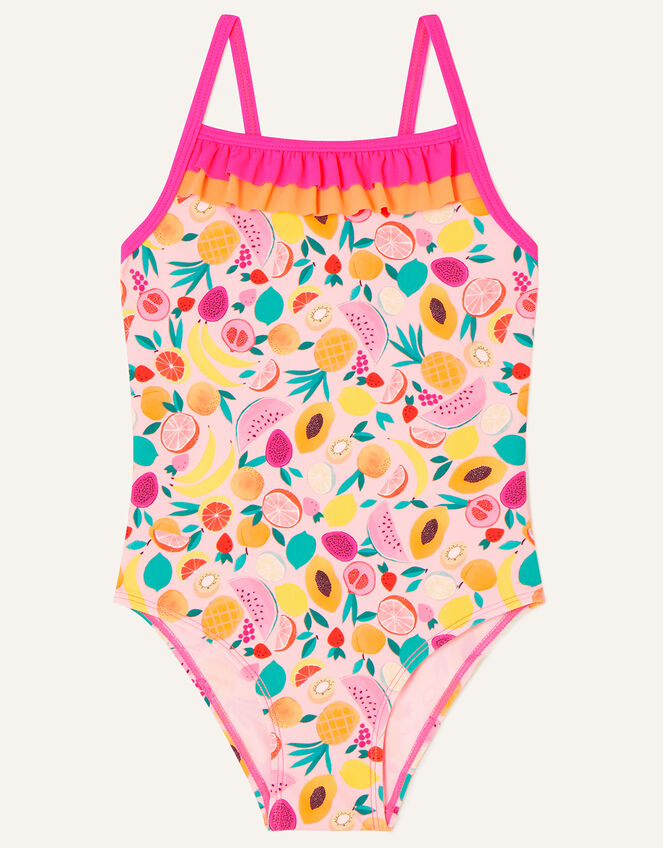 Girls Fruit Print Frill Swimsuit, Multi (BRIGHTS-MULTI), large