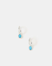 Sterling Silver Healing Stone Hoop Earrings, Blue (BLUE), large