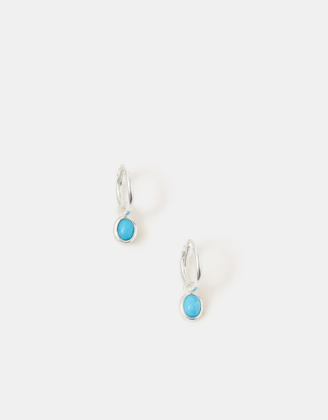 Sterling Silver Healing Stone Hoop Earrings, Blue (BLUE), large