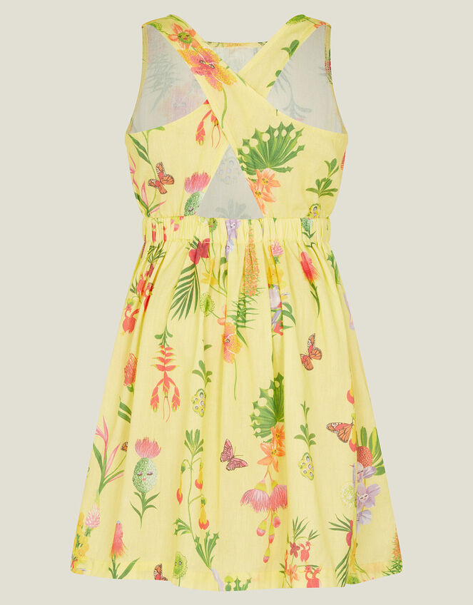 Yellow and Blue Organza Print Dress for Girls