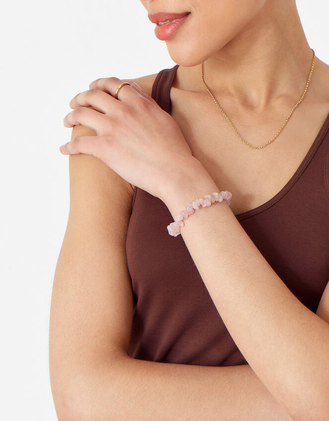 Raw Cut Stone Stretch Bracelet, Pink (PALE PINK), large
