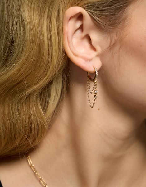 14ct Gold-Plated Chain Hoop Earrings, , large