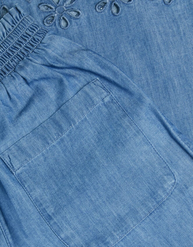 Girls Broderie Chambray Trousers, Blue (BLUE), large