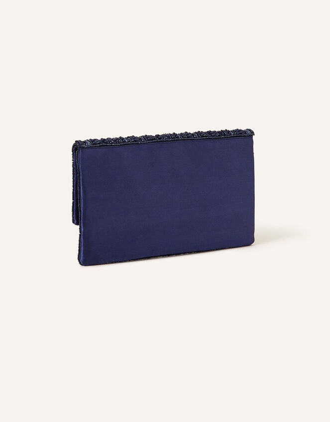 Classic Beaded Hand Embellished Clutch, Blue (NAVY), large
