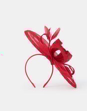 Bow Feather Disc Fascinator, Red (RED), large