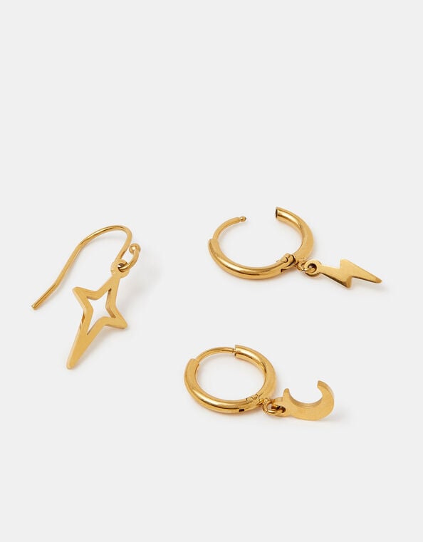 3-Pack Stainless Steel Celestial Hoop Earrings, , large