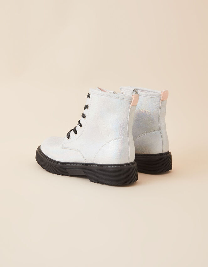 Girls Shimmer Chunky Boots, Silver (SILVER), large