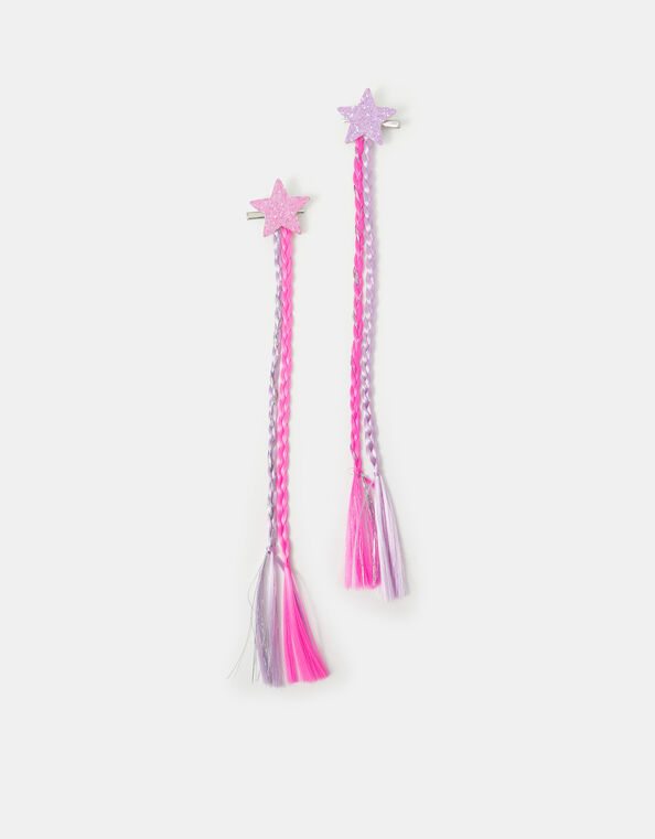 2-Pack Girls Faux Hair Plait Star Clips, , large