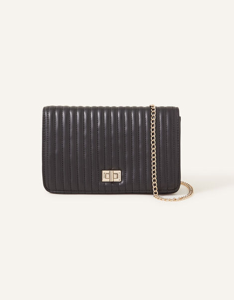 Quilted Chain Shoulder Bag, Black (BLACK), large
