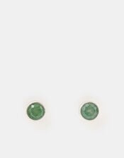 Sterling Silver Healing Stone Stud Earrings, Green (GREEN), large