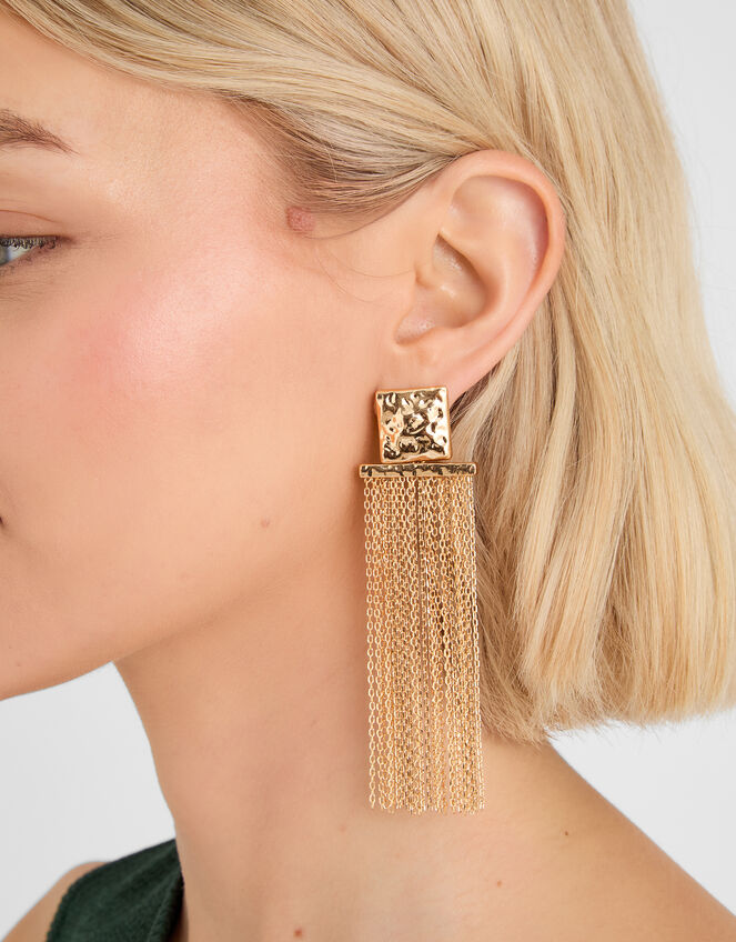Molten Square Chain Drop Earrings, , large