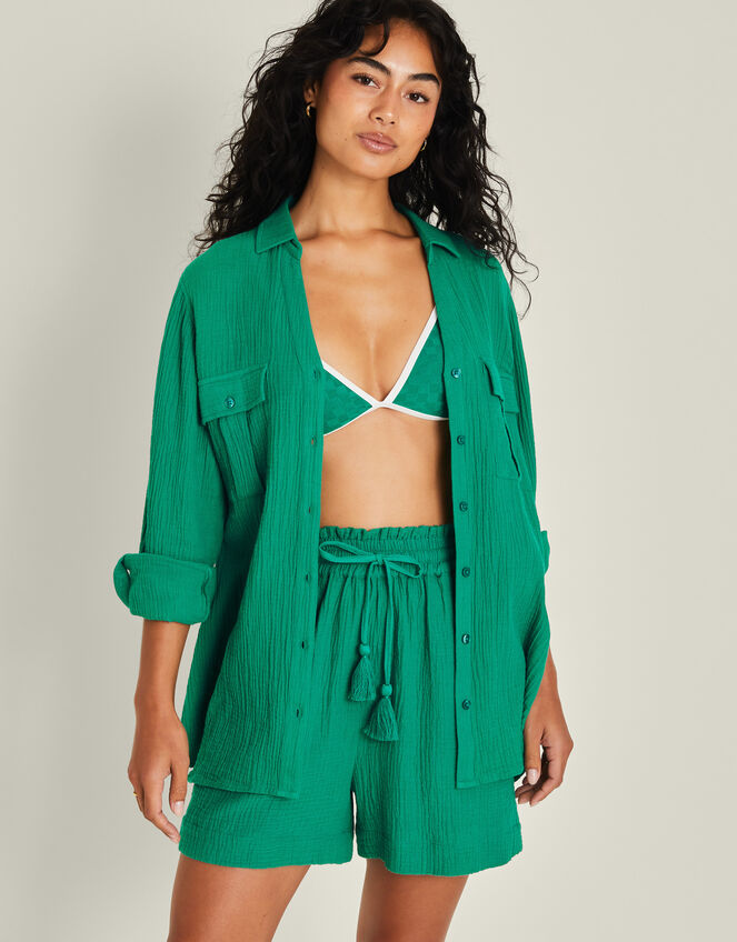 Crinkle Cover-Up Shirt, Teal (TEAL), large