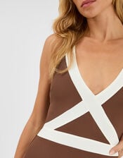 Contrast Textured Shaping Swimsuit, Brown (BROWN), large