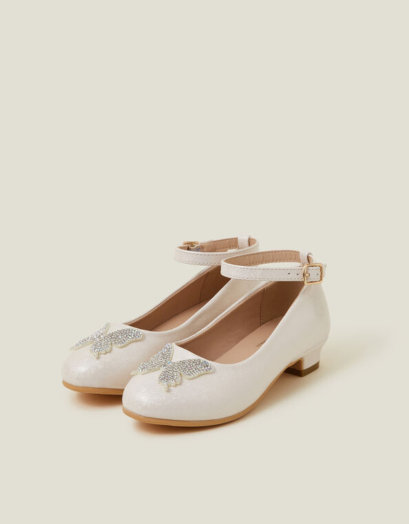 Girls Diamante Butterfly Heels, Gold (PALE GOLD), large