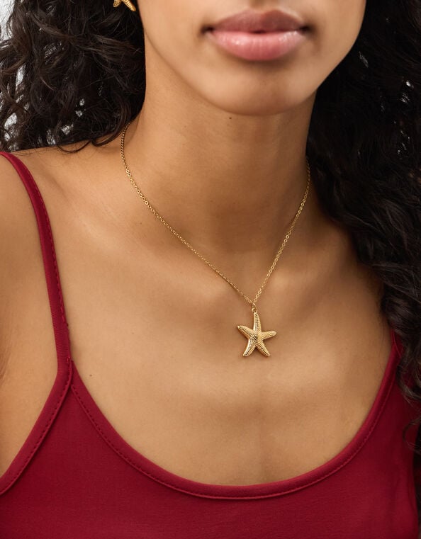 Stainless Steel Starfish Pendant Necklace, , large