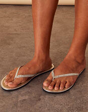 Crystal Embellished Seagrass Flip Flops, White (CRYSTAL), large