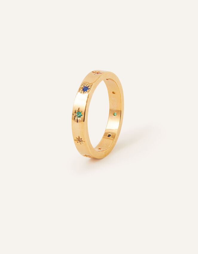 14ct Gold-Plated Rainbow Star Station Ring, Gold (GOLD), large