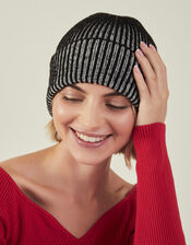 Chunky Rib Beanie Hat, Black (BLACK), large