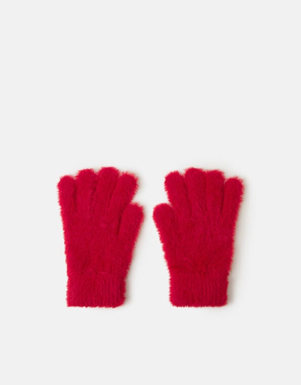 Fuzzy Knit Gloves  , Red (RED), large