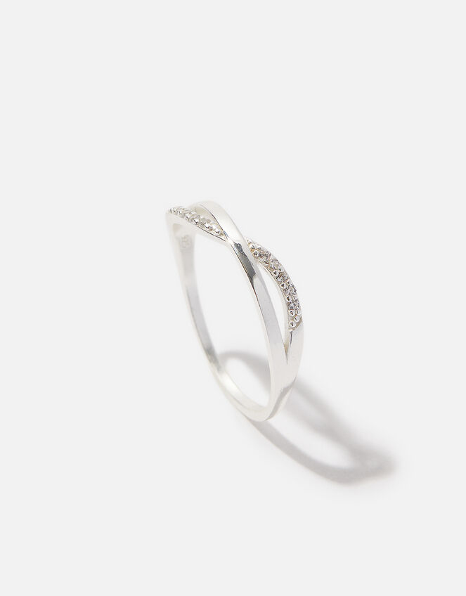 Sterling Silver Sparkly Twist Ring, Silver (ST SILVER), large