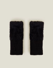 Fluffy Knit Cut Off Gloves, Black (BLACK), large