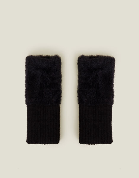 Fluffy Knit Cut Off Gloves, Black (BLACK), large