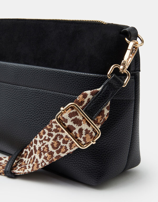 Cristina Leopard Print Strap Crossbody Bag, Black (BLACK), large