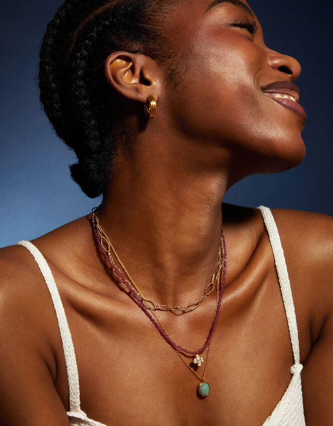 14ct Gold-Plated Diamond Cut Chain Necklace, , large