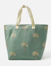 Paradise Palm Embroidered Tote Bag, Green (GREEN), large