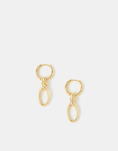 14ct Gold-Plated Knot Link Drop Hoop Earrings, , large