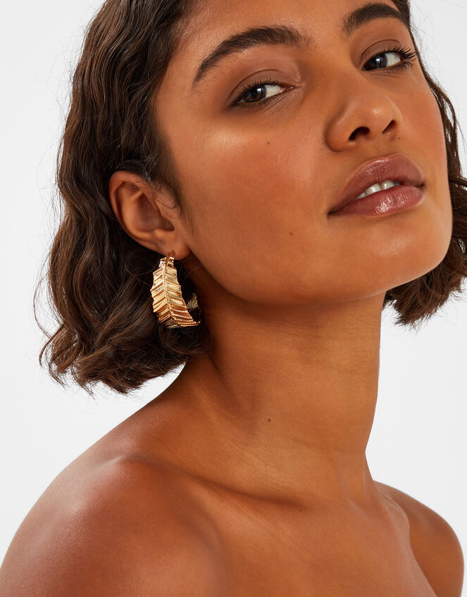 Statement Leaf Hoop Earrings, , large