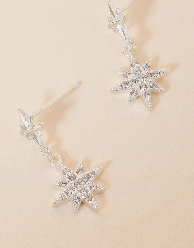 Sterling Silver Sparkle Star Earrings, , large