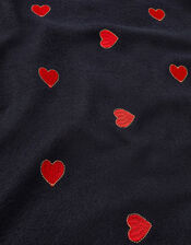 Heart Embroidered Blanket Scarf, Blue (NAVY), large