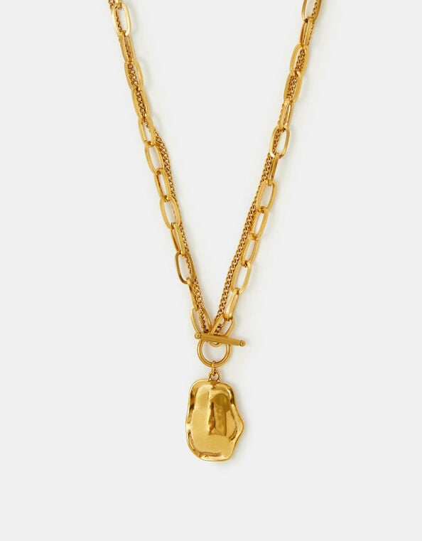 Stainless Steel Nugget Charm T-Bar Necklace, , large