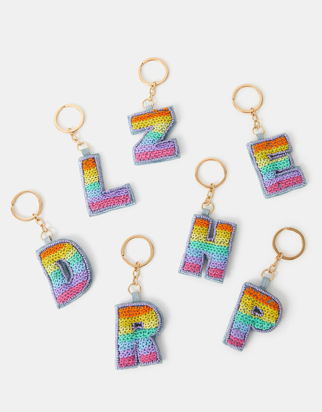 Girls Rainbow Embellished Initial Keyring, Multi (MULTI), large