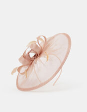 Woven Bow Feather Disc Fascinator, Pink (PALE PINK), large
